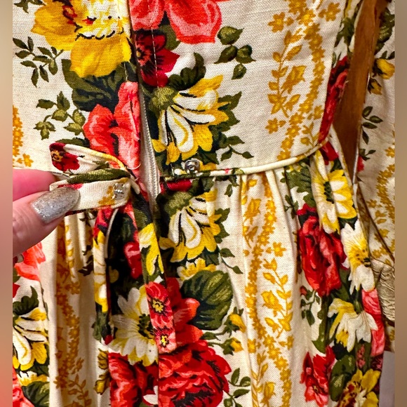 VTG 1960s Lorrie Deb, San Francisco Lace/Floral Ruffled Maxi Prairie Dress EUC M - Picture 8 of 16